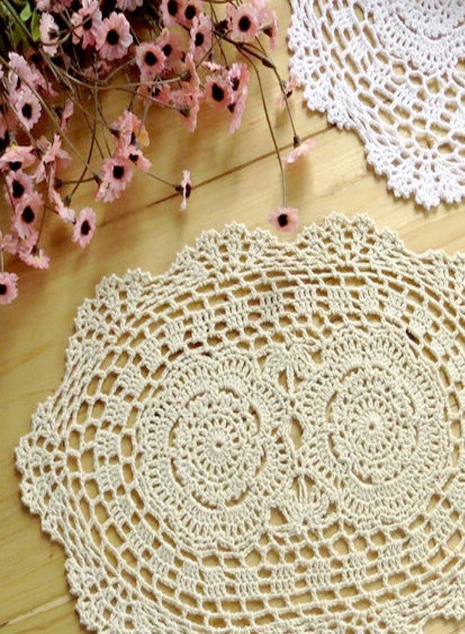 Phantomon Lace Doilies Handmade Crochet Placemats Cotton Doilies Cloth Lace, Pack of 4, Oval Shape, 10 x 14 inch (Beige) - Image 2